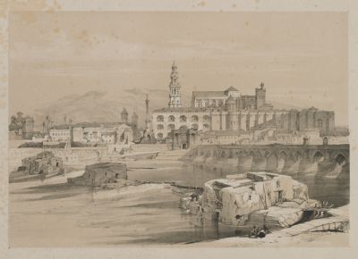 Cleveland clevelandart-2012.267-picturesque-sketches — Picturesque Sketches in Spain: Remains of a Roman Bridge on the Guadalquiver, Cordova (T.S. Boys / David Roberts, 1837)