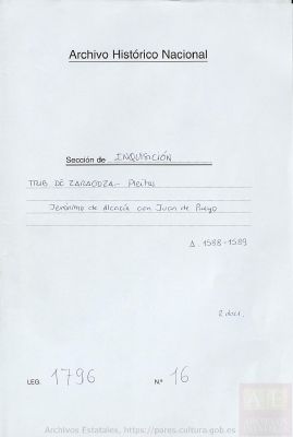 PARES INQUISICIÓN,1796,Exp.16 — Pleito civil de Jerónimo de Alcacín contra Juan de Pueyo