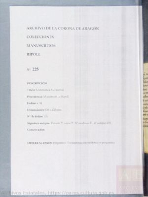 PARES ACA,COLECCIONES,Manuscritos,Ripoll,225 — Tratados sobre el astrolabio y otros textos astronómicos